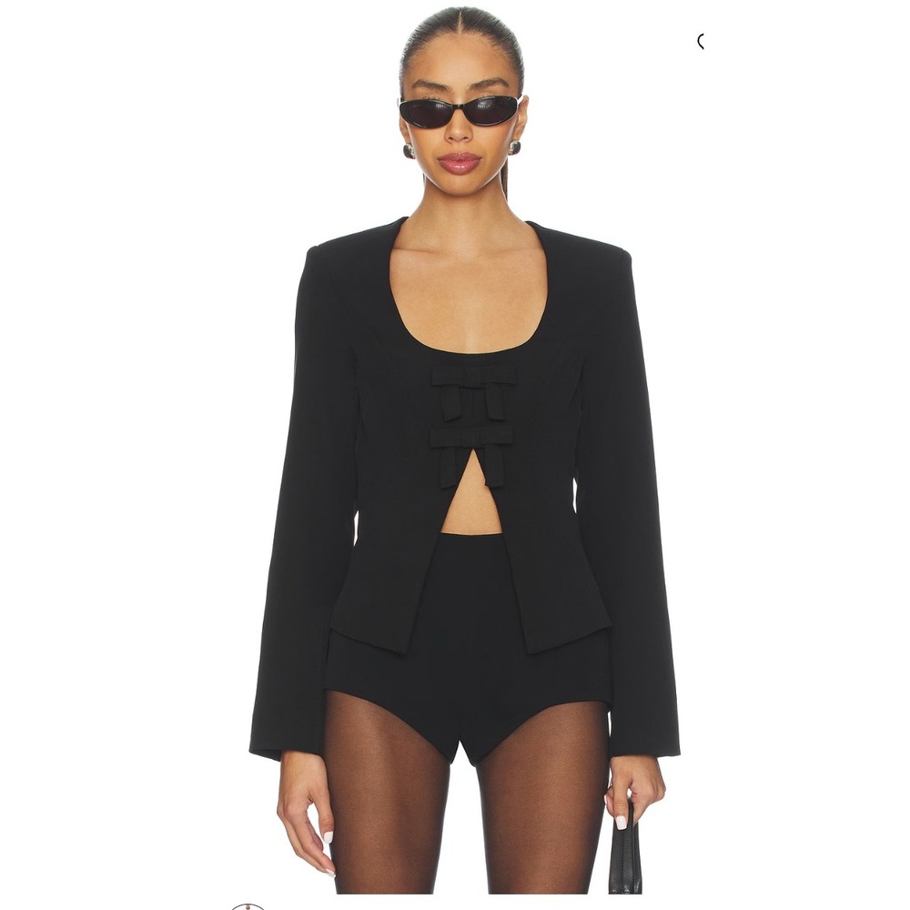 NEW More To Come Alicia Black Bow Front Blazer Top Size S REVOLVE